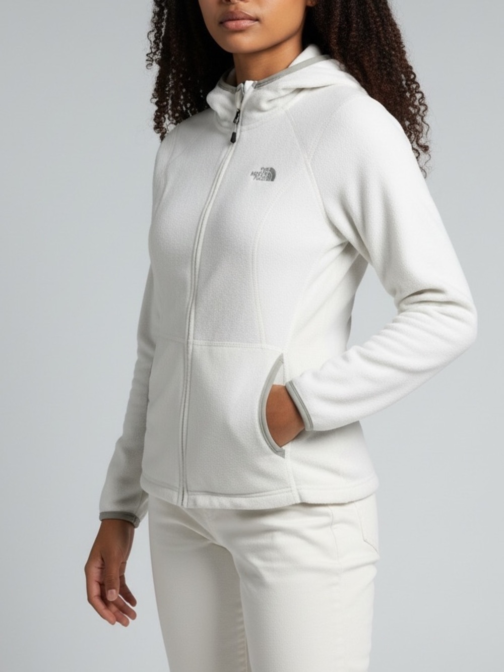 NORTH FACE  Polartec Classic Women’s White Fleece Zip Hoodie Size S